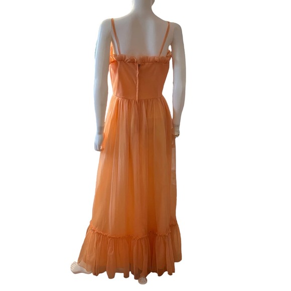 Vintage 1960s Carol Gowns by Mr Walter Peach Organza Ruffle Formal Gown M - Picture 4 of 5